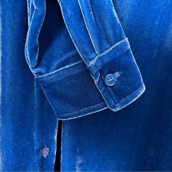 Soft Surroundings Royal Blue Rich Velvet Boyfriend Button Up Shirt XL Classic - Picture 7 of 10